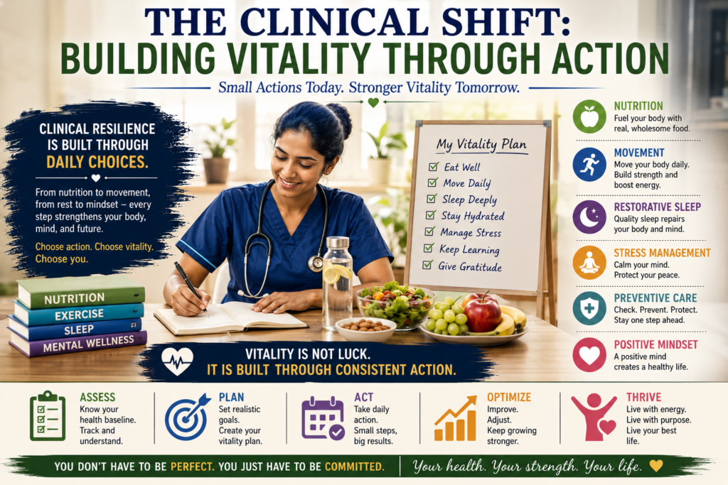 Building Clinical Resilience. Small Health Decisions Create Powerful Long-Term Change. A Visual Representation Of Rebuilding Health Through Nutrition, Movement, And Resilience.