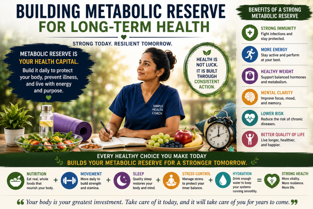 Metabolic Reserve. Strong Health is Built Through Consistent Daily Habits. A Visual Representation Of Metabolic Reserve, Resilience, And Long-Term Wellness.