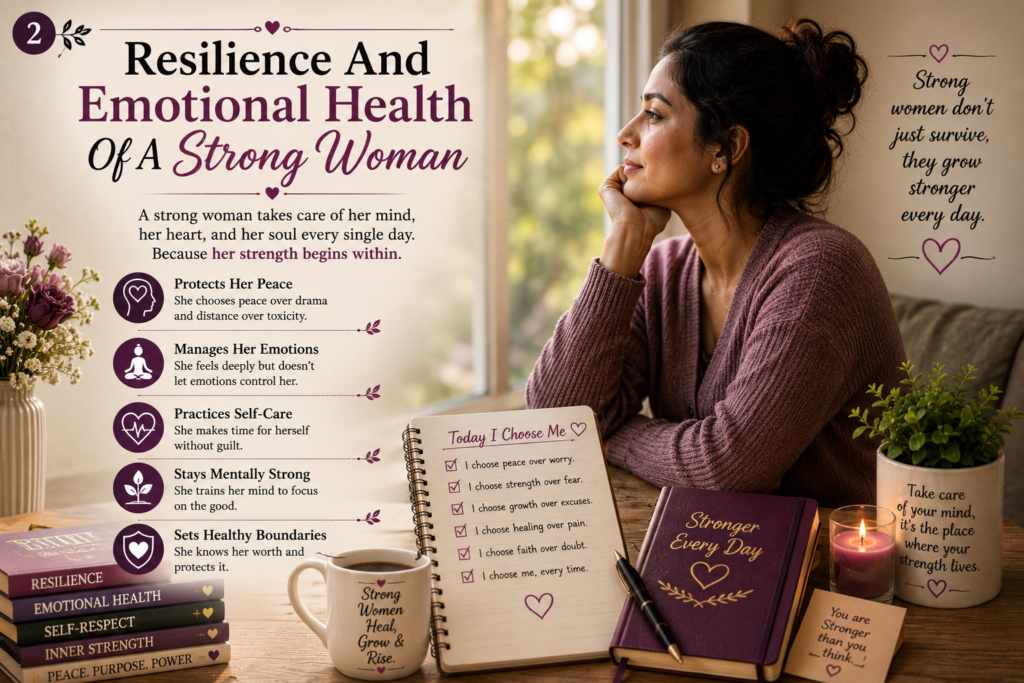 Strong Woman practicing emotional resilience and mental well-being. This image highlights the connection between resilience, emotional health, and long-term personal strength.